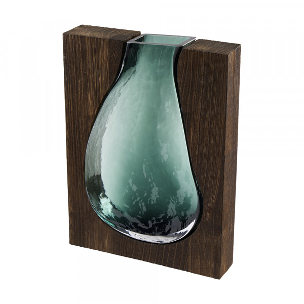 (239) Vase a Glas in Holz eingefasst