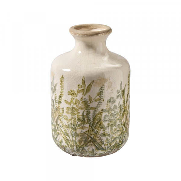 (212) Keramik-Vase oben eng mit Blumenmuster