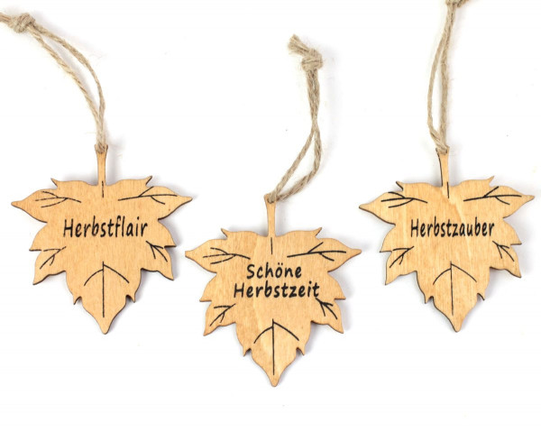 Holz-Ahornlaub &quot;Herbstzauber&quot; Hänger 3-fach