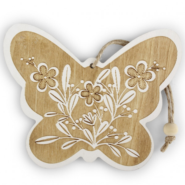 Holz-Schmetterling mit Blumenprint zum Hängen