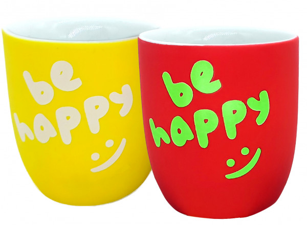 VBF25: Keramik-Tasse &quot;be happy&quot; 2f sort.