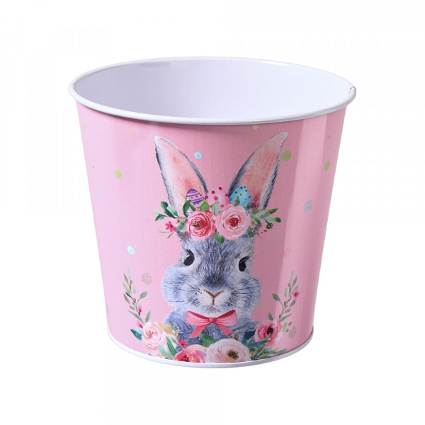 (459) Metall-Topf rund mit Hase und Blumen