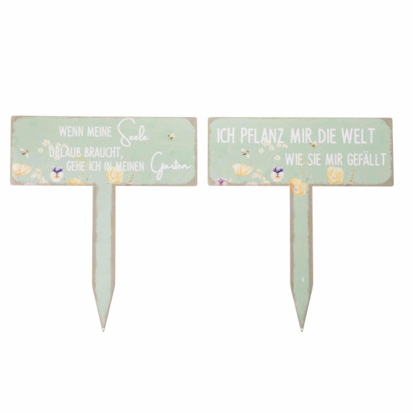 Metall-Schild mit Pick mit Gartensprüchen, 2f sort,