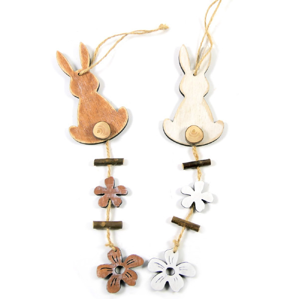 Holz-Hase mit Blume x2 zum Hängen