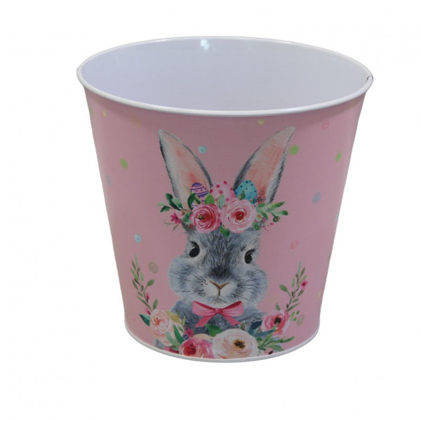 VBF25: Metall-Topf rund mit Hase und Blumen